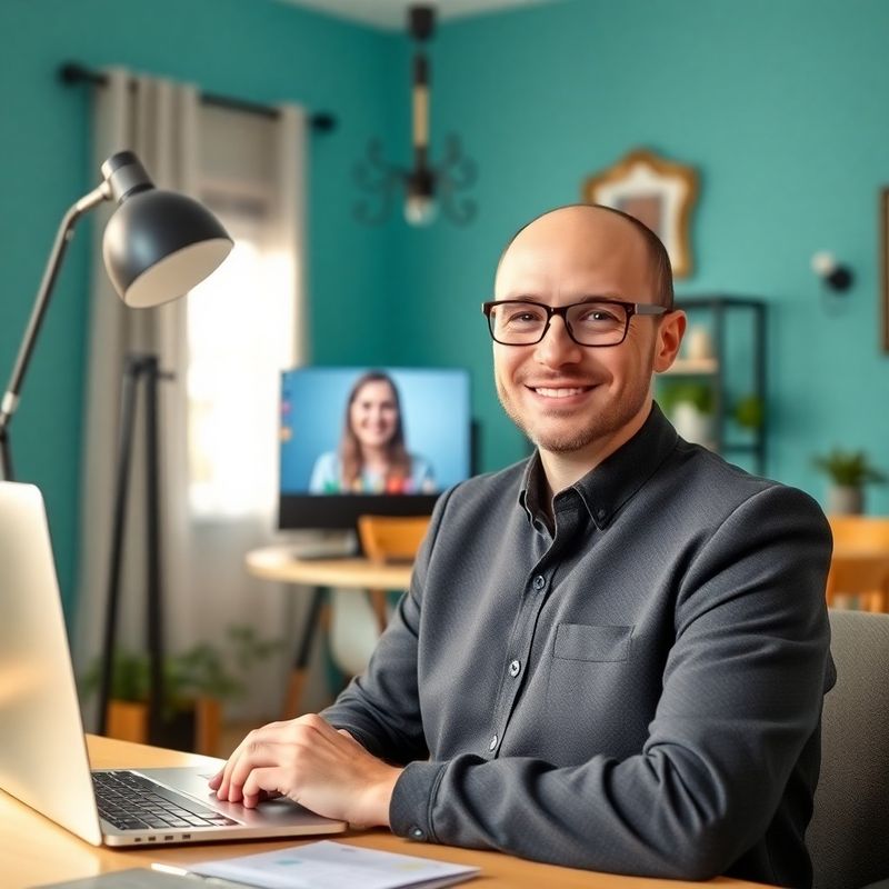Slovenský profesionál na videohovore v teal home-office