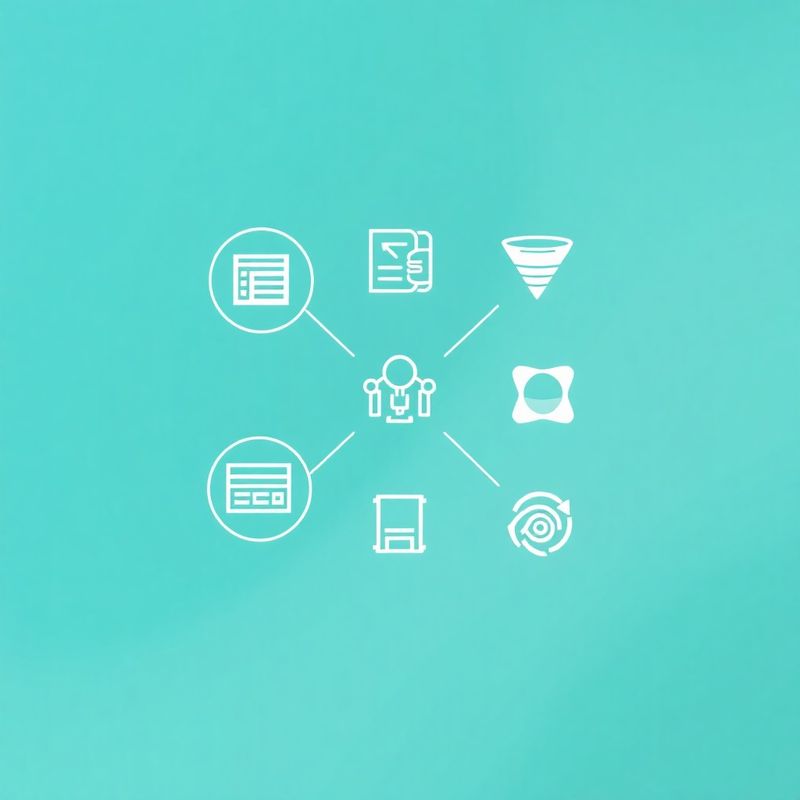 Abstraktný teal gradient s ikonami automatizačných workflowov